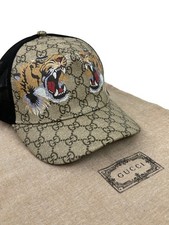 Gucci GG Monogram Tiger Print Mesh Baseball Cap Hat Beige Size L