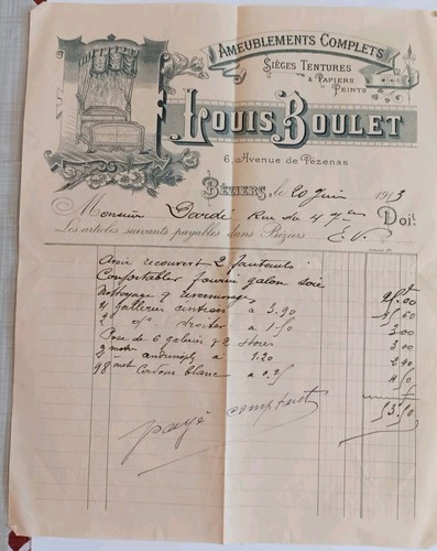 1913 facture louis boulet - ,