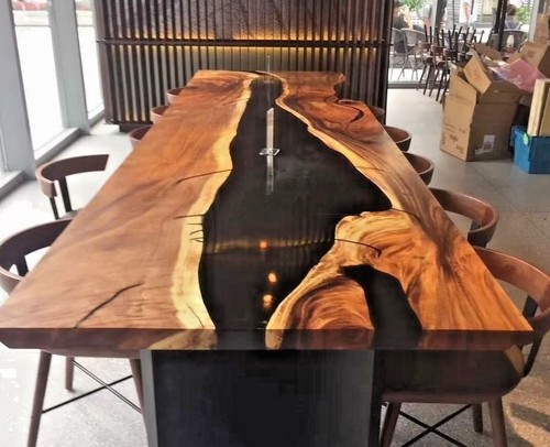 Table époxy noire - en, bois