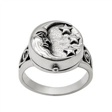81stgeneration .925 Argent Sterling Lune Étoile Médaillon Chevalière Bague