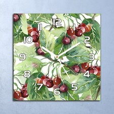Horloge Murale Design En Verre 30x30 Cerise Bush Vert Peinture Branches
