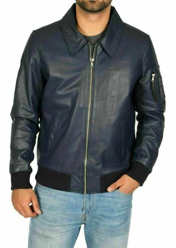 Manteau bleu moto col - , blouson