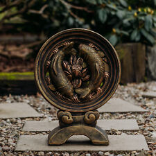 Sculpture poisson koï statuette en pierre H.52 cm 39 x 20 cm or 18 kg béton r...