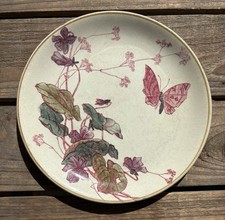 RARE JULES VIEILLARD BURGUNDY EARTHENWARE PLATE PURPLE BUTTERFLY DECORATIONS