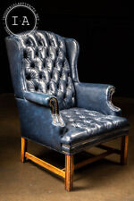 Vintage Tufted Leather Chesterfield Armchair in Midnight Blue