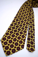 Neck Tie VTG Burberrys 70s 80s Pale Yellow Silk Tie 57 x 4" Maroon Retro Foulard