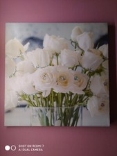 CADRE DÉCO PHOTO IMPRIMÉE SUR TOILE 38 x 38 cm Roses paillettes
