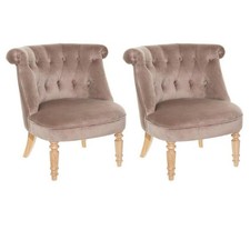Lot de 2 Fauteuils en Velours &quot;Crapaud&quot; 72cm Taupe