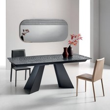 Table À Manger En Verre Rayé Design Moderne Extensible CIC-672