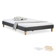 Lit double 140x200 matelas cadre de sommier à lattes rembourré gris Homestyle4u