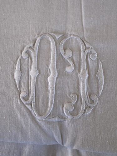 Drap lin 170x220 monogramme - en,