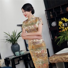 Femme Qipao Robe Faux Soie