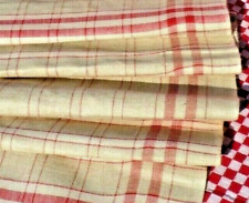 ANCIENNE TOILE de LIN LISERÉS ROUGES vers 1900, pour confectionner des TORCHONS 