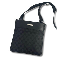 Gucci Shoulder Bag Crossbody Sacoche GG Canvas Leather Black Unisex 24×23 NNAw86