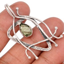 Israeli - Natural Genuine Czech Moldavite 925 Silver Pendants Jewelry CP74192