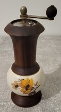 Antique Wooden And Ceramic Pepper Mill Flowers Collection Vintage Decoration