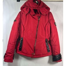 Ventiuno Red Ski Winter Jacket Moto Zipped Hood Leather Trims Medium