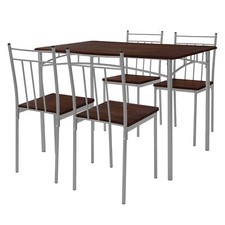 Table de salle à manger 4 chaises set de pièces en MDF/acier marron/chêne foncé