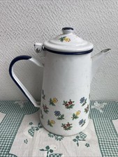 Ancienne Cafetière Émaillée Décor Fleur Deco Cuisine 