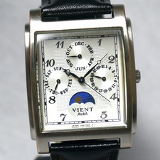 SEIKO ALBA VIENT Square Watch V33F 1985 White Sun & Moon Triple Calendar Japan