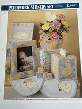 Patchwork Nursery Set Tissue Box Photo Frame Annies Attic Plastic Canvas Pattern