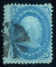 U.S. Scott # 92 1c blue F grill used, F