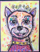 Tableau chien Chiwawa Chihuahua 21x28cm/feuille signé S.dez