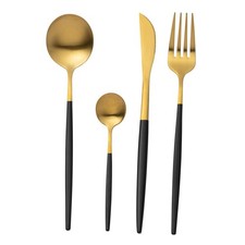 Ménagère 24 Pièces en Inox "Mat" 27cm Noir & Or