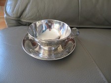 grande tasse, sous tasse  argent massif 188gr orfèvre Tonnelier gavé de rose XIX