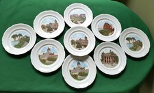 9 Assiettes dessert Anciennes Sarreguemines " Vues du Brésil " circa 1920 - RARE