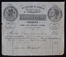Invoice CLERMONT-FERRAND 1869 marble brionnet fireplace altar billhead 140