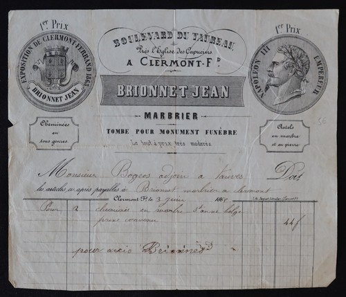Facture clermont ferrand 1869 - clermont-ferrand,