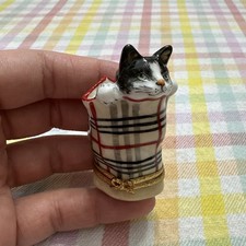 Pierre Arquie Limoges Peint Main Trinket Box Cat In Burberry Bag