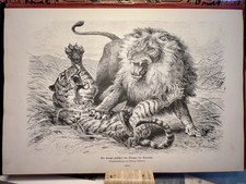 Lion et tigre GRAVURE SUR BOIS
