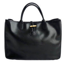 Longchamp Roseau Black Leather Tote Handbag Large Size Japan Authentic