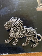 Broche Lion En Argent Et Marcassite Vintage 