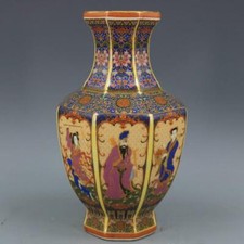 9.1" Collect China Colour Enamels Porcelain The Eight Immortals Eight Sides Vase