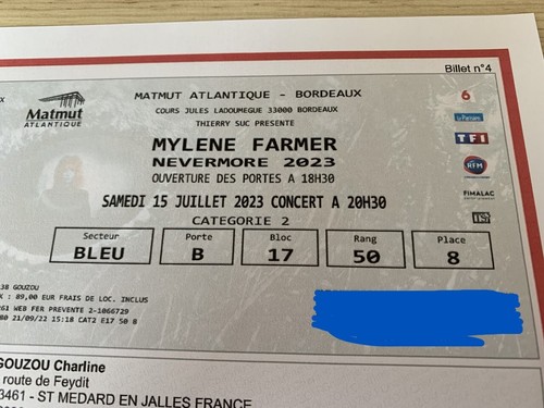 Places concert mylène farmer - places,