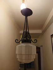 Suspension lustre fer forgé Art Déco « Skyscraper » en verre