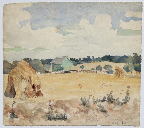 Aquarelle paysage meules - paysage,