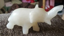 Marble/Stone Carved Elephant Figurine Trunk Up 4" long and 2.5" tall