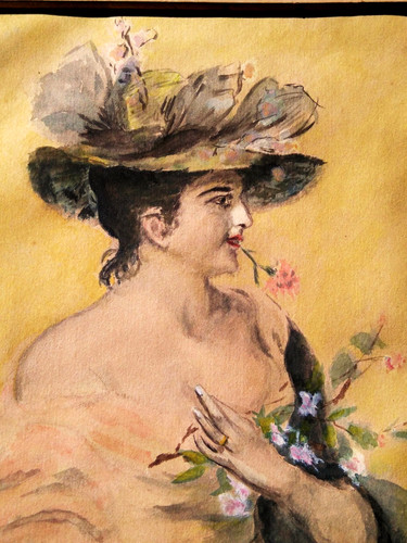 Aquarelle femme chapeau - "femme, au