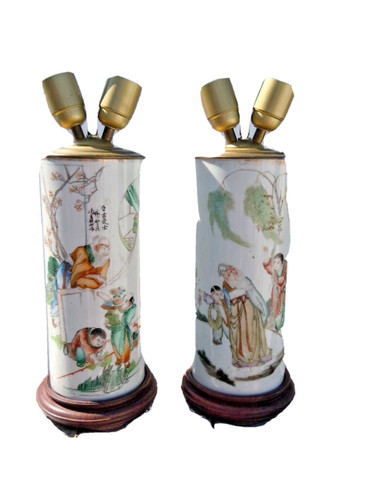 Paire vases lampes - , décor