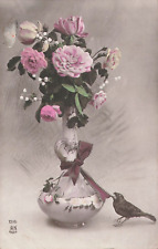 CP VASE RIBBON ROSES FLOWERS BIRD - 43455