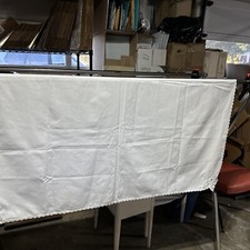 Vtg Crotchet  Butterfly White Table Bridge 50x52 TableCloth Crochet Edge