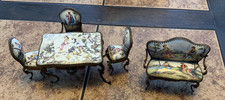 Ormolu Miniature Enamel Louis XV  5 Piece 1900s Austrian 3 Chair Bench Table
