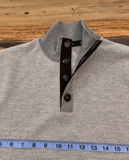 NWOT Zegna Mainline Wool Cashmere Pique Leather Trim Button Funnel Sweater Italy