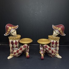 Vintage Resin Jester Harlequin Candle Holders Bookends Figurines Pair