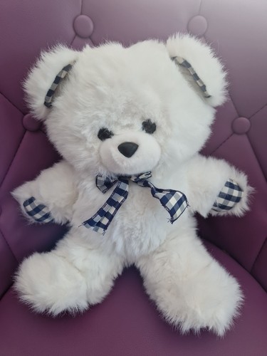 Grosse peluche ours blanc bleu - ours,