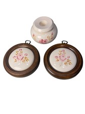 vintage wall hanging porcelain hand painted roses Plaque USA Lasting Products
